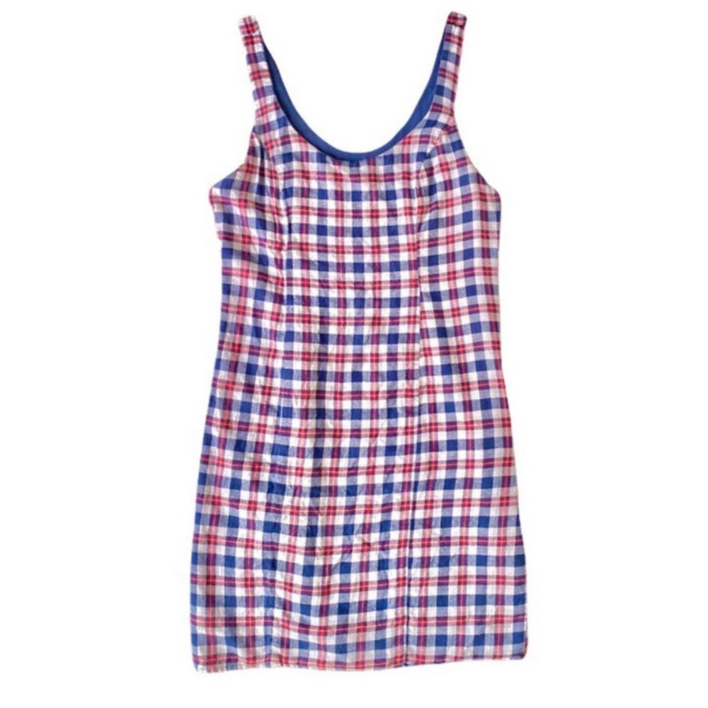 Abercrombie & Fitch Plaid Blue Red Tartan Fuzzy Dress Checkered